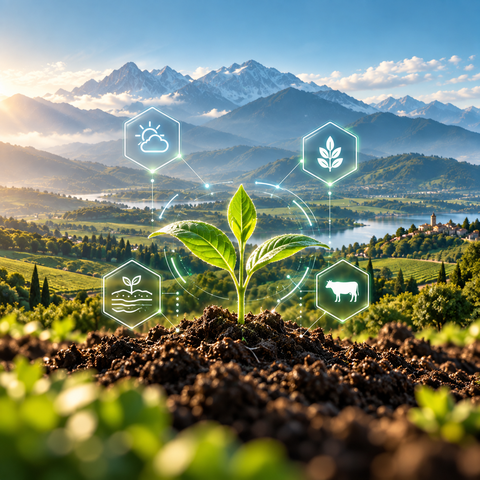 Farm data represented by a growing plant and digital indicators