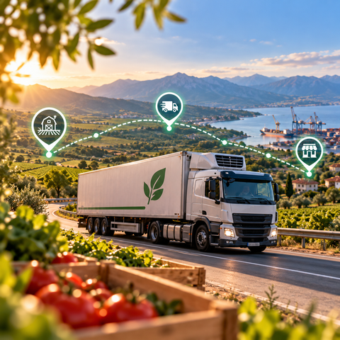 Food logistics truck connecting production and markets