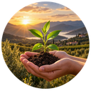 Hands supporting a young plant